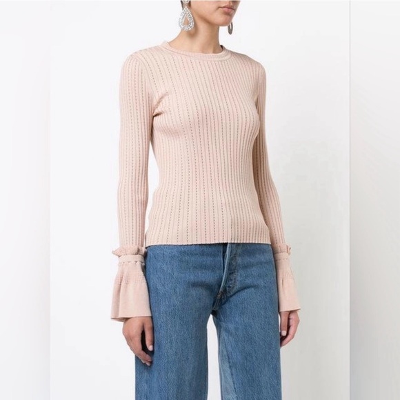 Jonathan Simkhai Sweaters - Jonathan Simkhai Perforated Ribbed Long Sleeve Crew Neck Knit Sweater | Size: XS